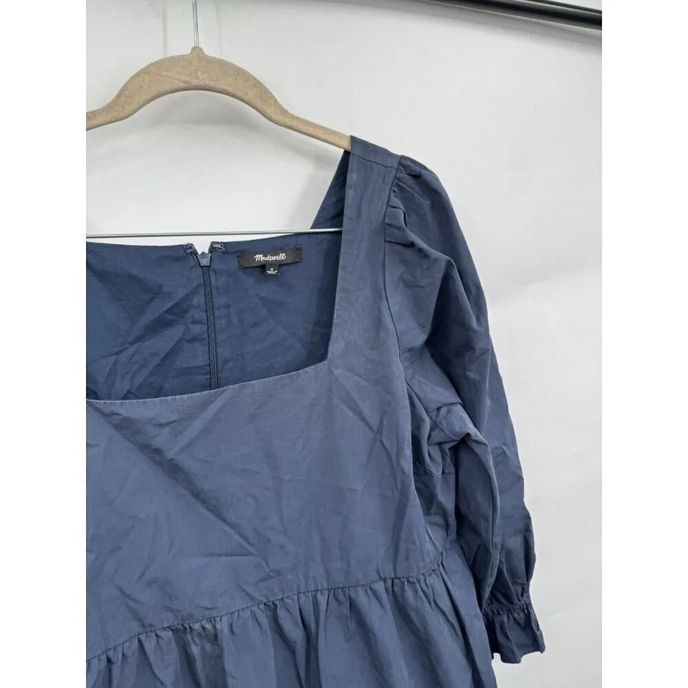 MADEWELL Poplin Lizzie Babydoll Dress Women‎ Sz 8 Navy Blue Cottagecore Peasant - Image 11