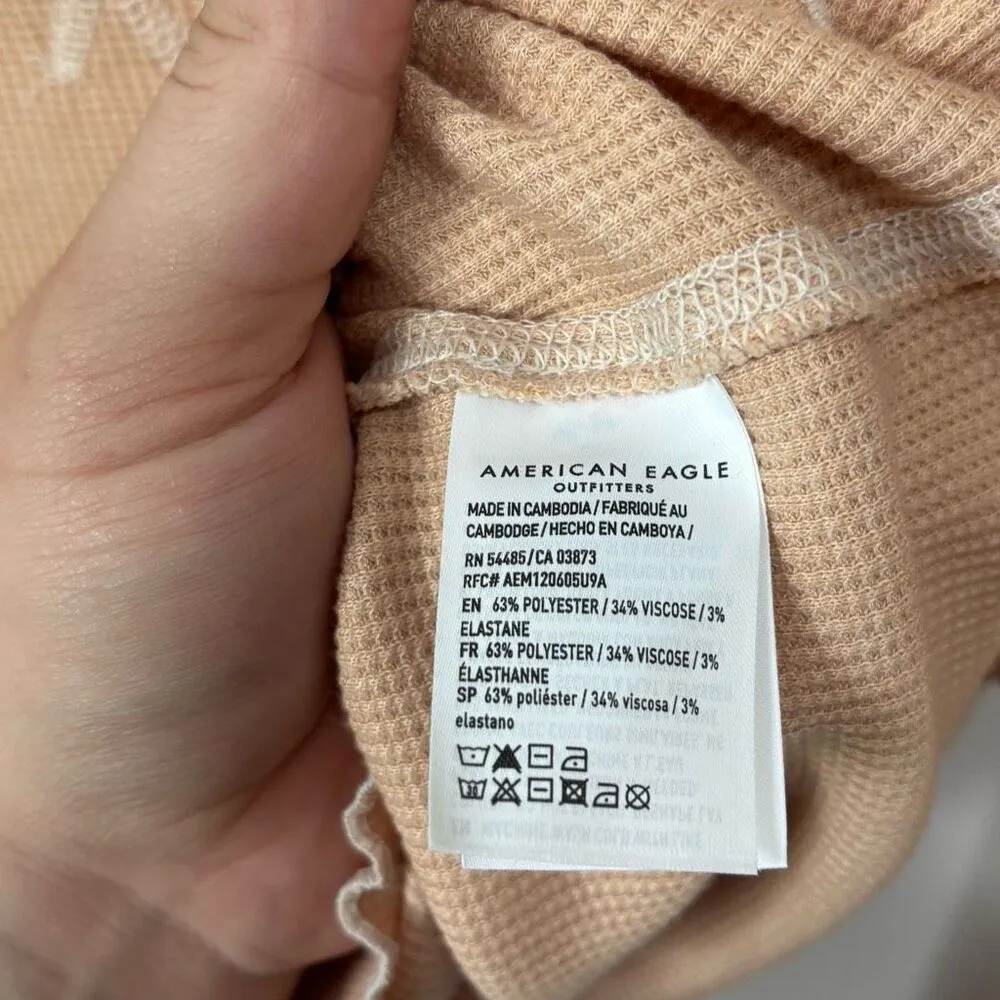American Eagle Tan Waffle Knit V-Neck‎ Cropped Long Sleeve Top XL New - Image 4