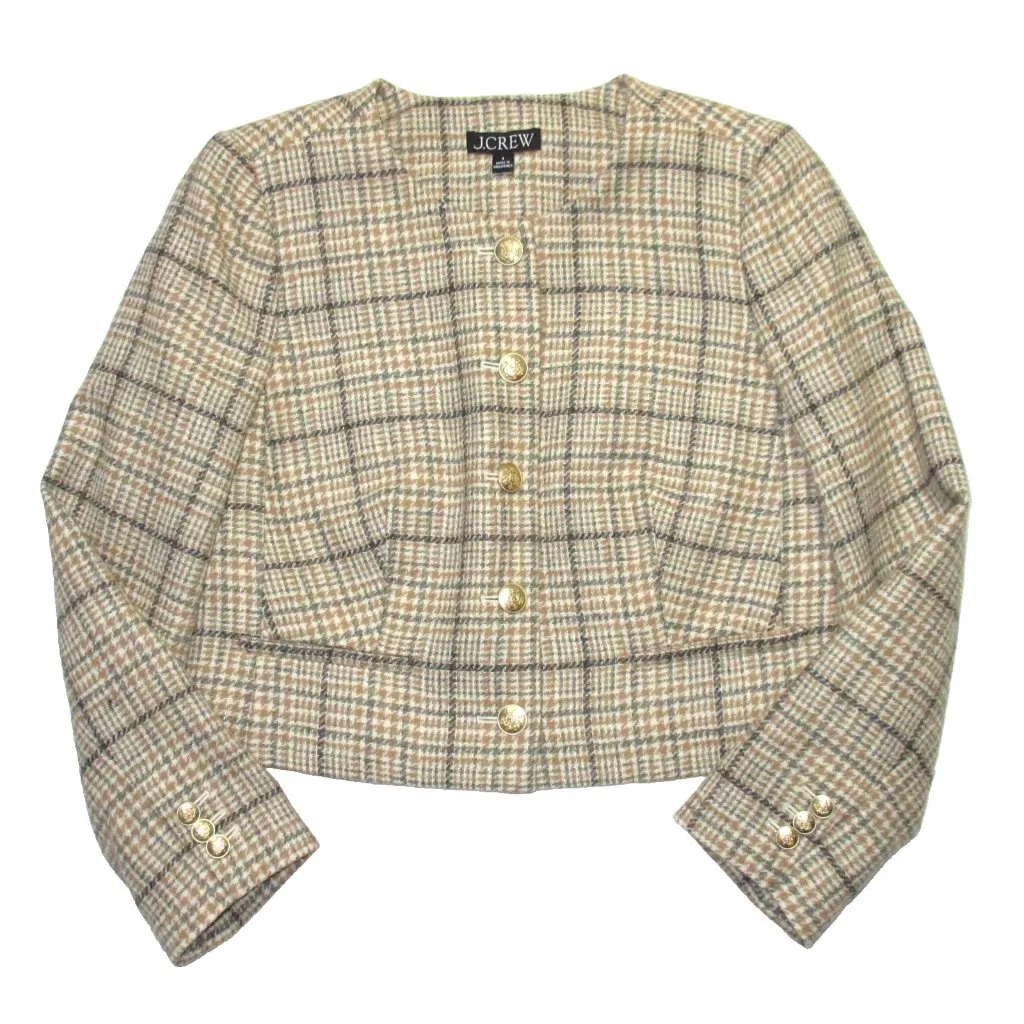 NWT J.Crew Louisa Lady Jacket in Brown Ivory Sherlock Plaid English Wool 4 - Image 3