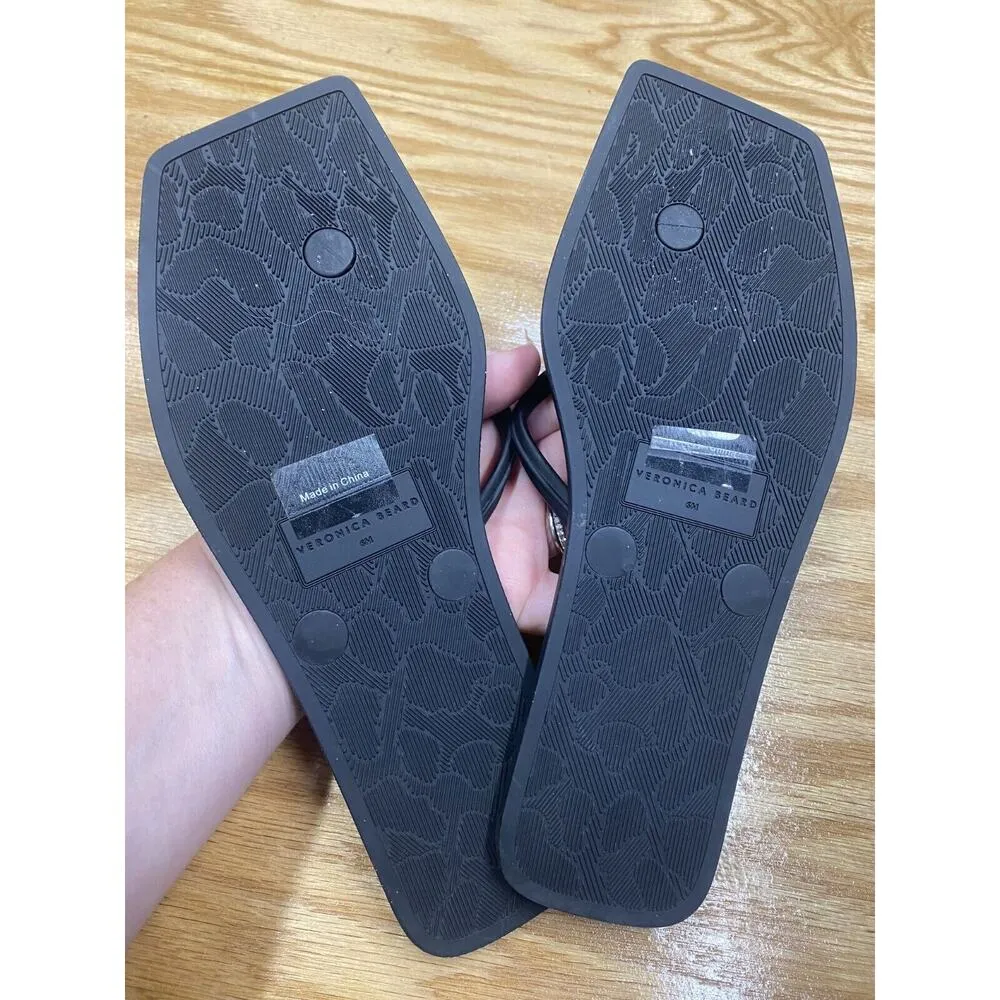 Veronica Beard Analee Thong Sandals Women's 6 M Black Slip-On Leopard Print S57 - Image 3
