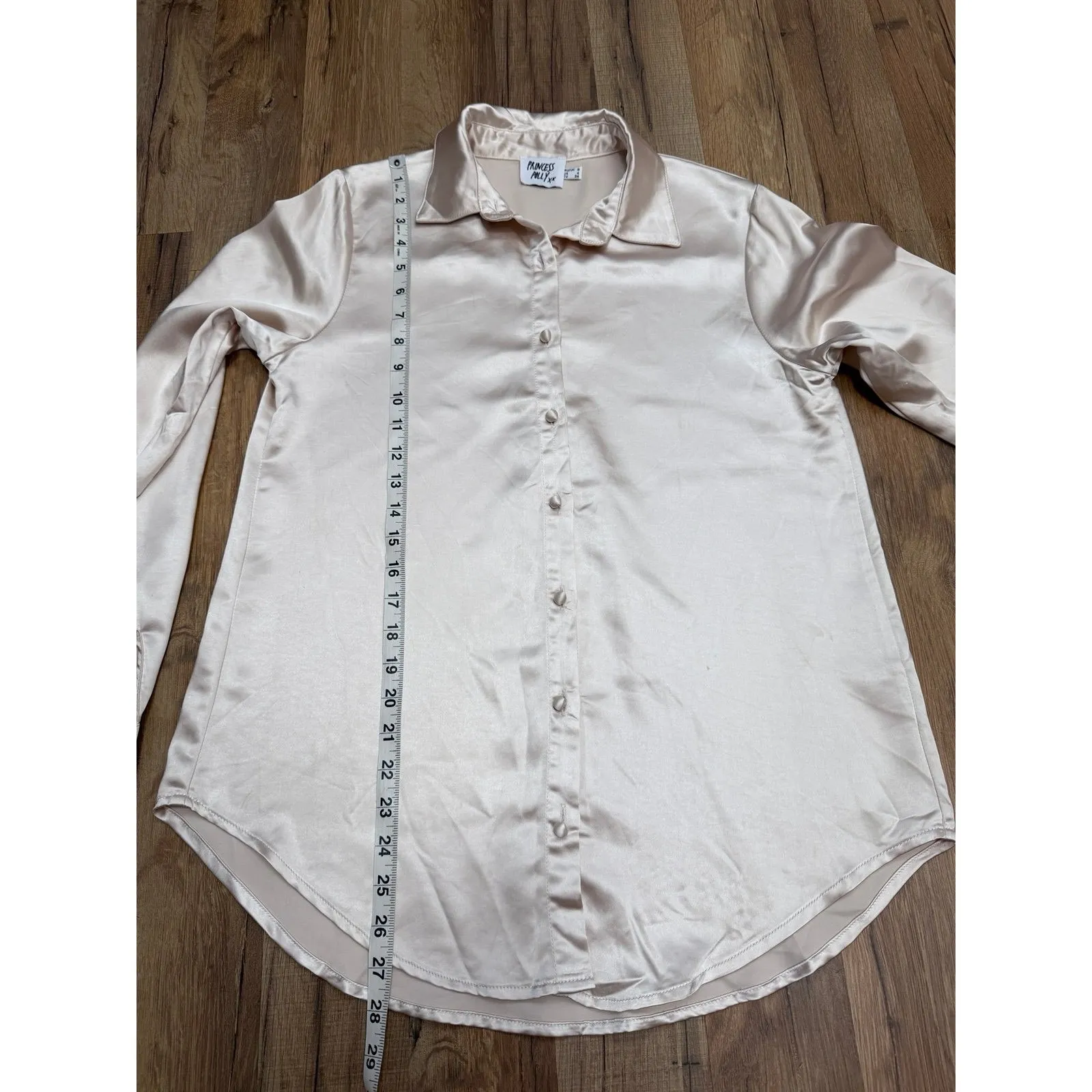 Princess Polly Aubree Satin Button-Up Shirt Champagne Silky Blouse‎ US 4 - Image 6