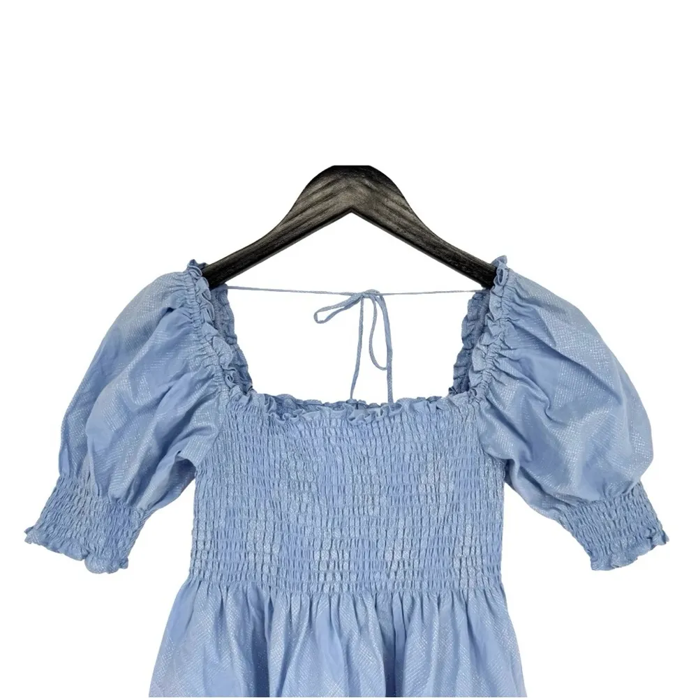 Hill House Athena Babydoll Nap‎ Dress XS Baby Blue Shimmer - Image 6