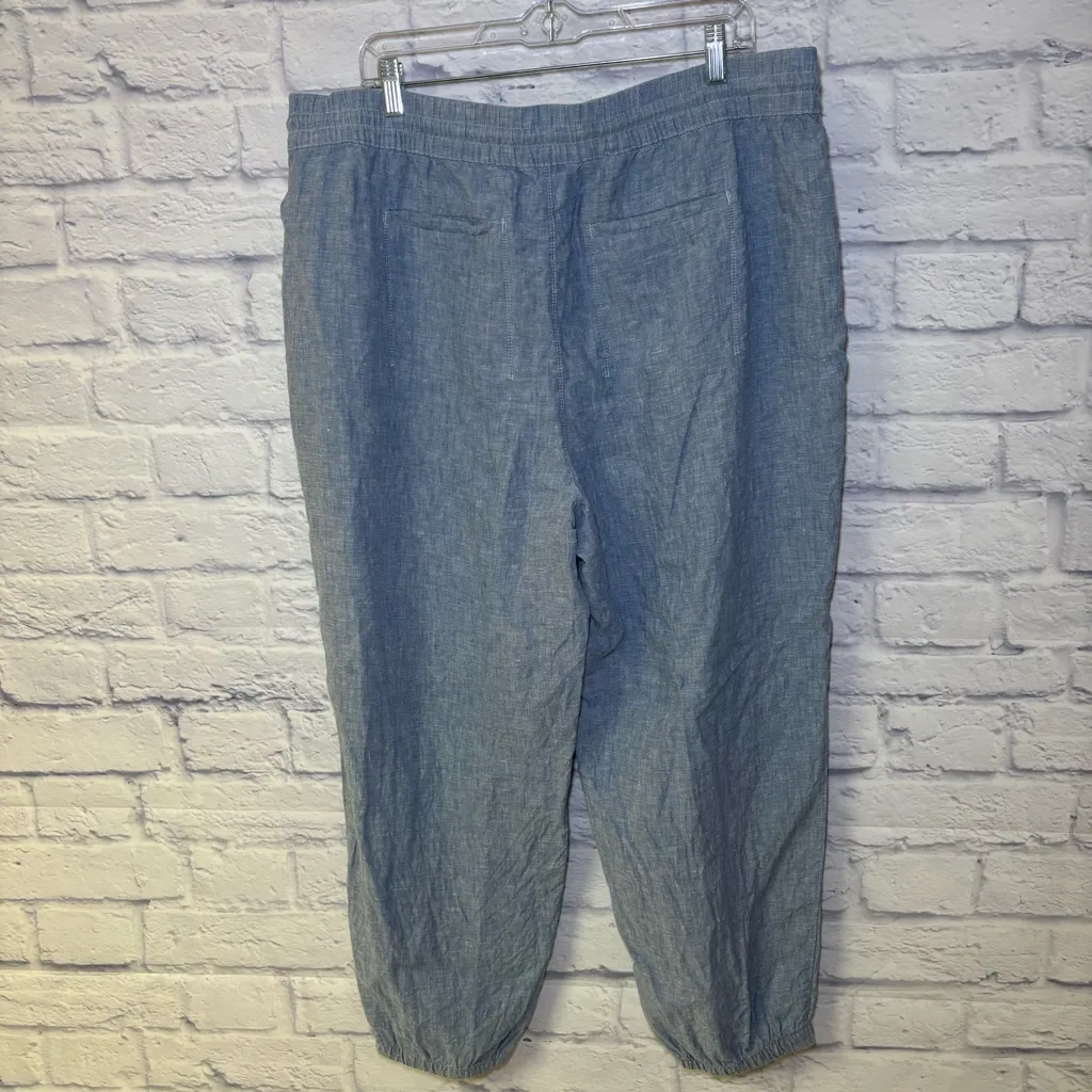 Athleta Womens Size 18 Retreat Linen Jogger Pants Chambray Blue Coastal Resort - Image 9