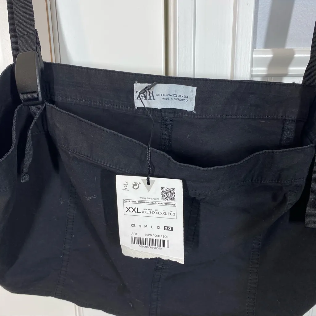 Zara Black Cropped Technical Utility Buckle Clip‎ Strap Cotton Tank Top Size XL - Image 3