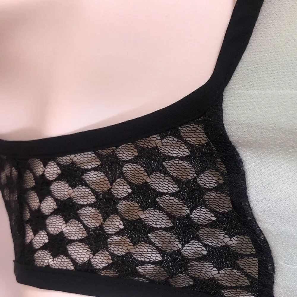 Elle pastel green black sleeveless lace top - Image 3