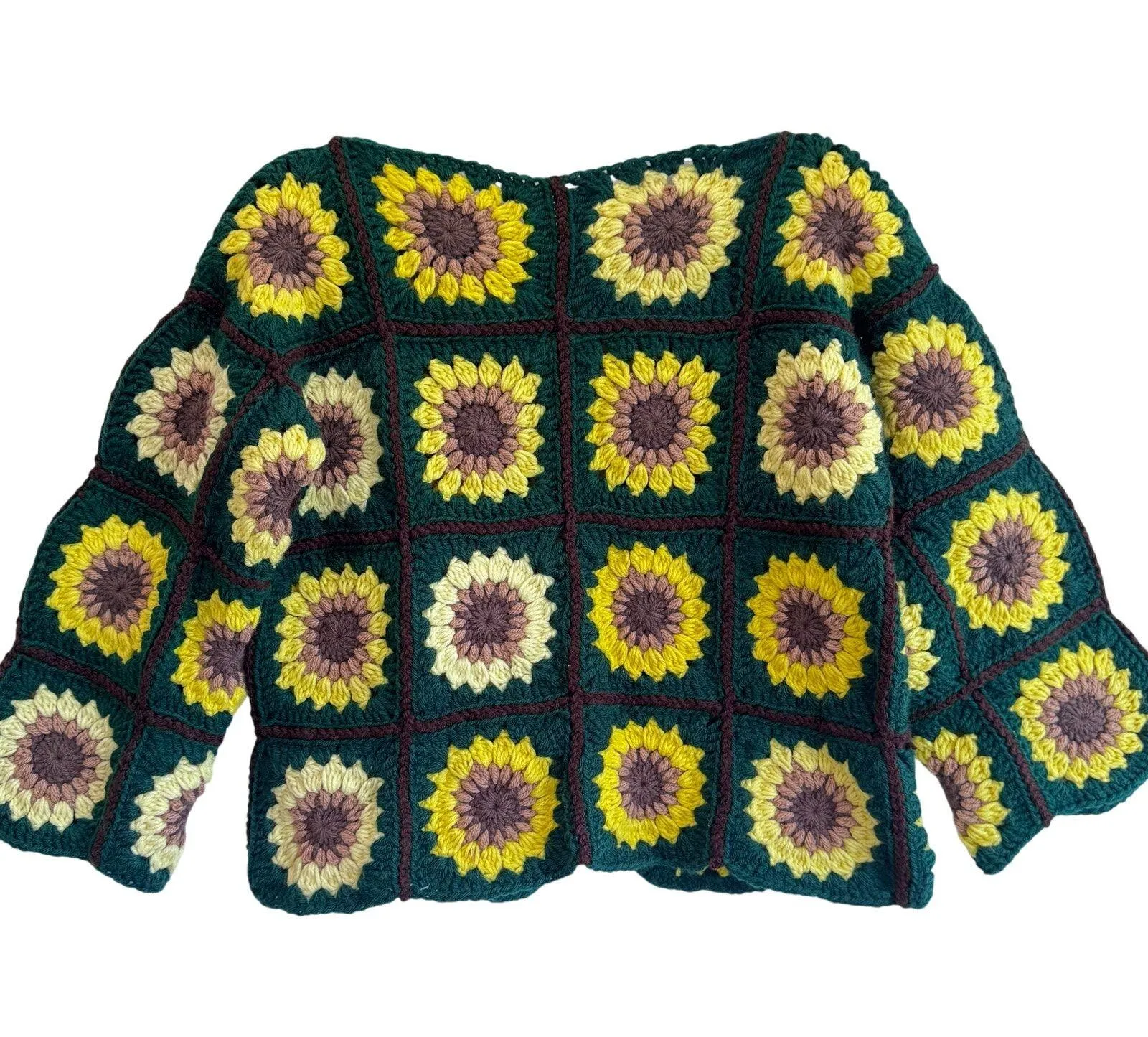 Handmade Crochet Sunflower Cardigan Sweater Boho Festival Cottagecore Vintage - Image 5