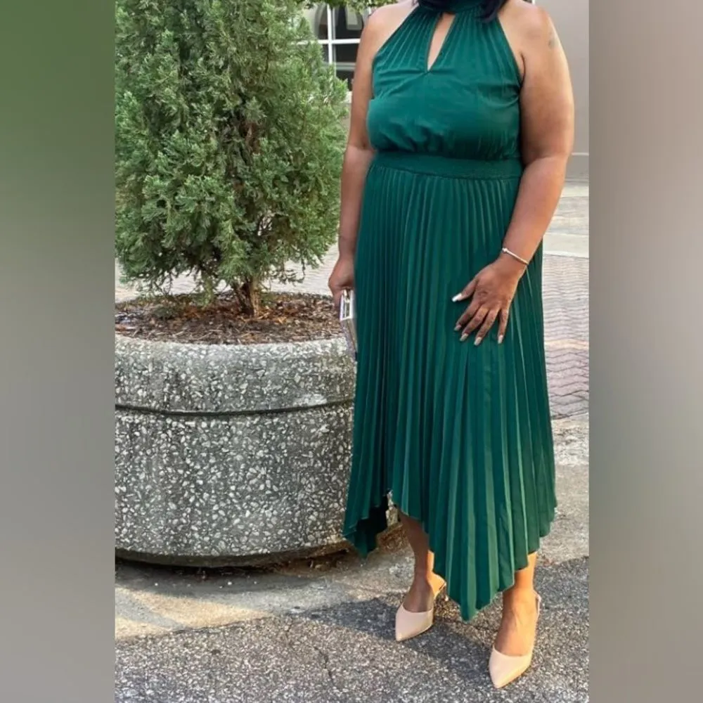 ✨Women Midi Dresses Green Sleeveless Halter Irregular High Waist Sz L Sundress✨ Size L - Image 10