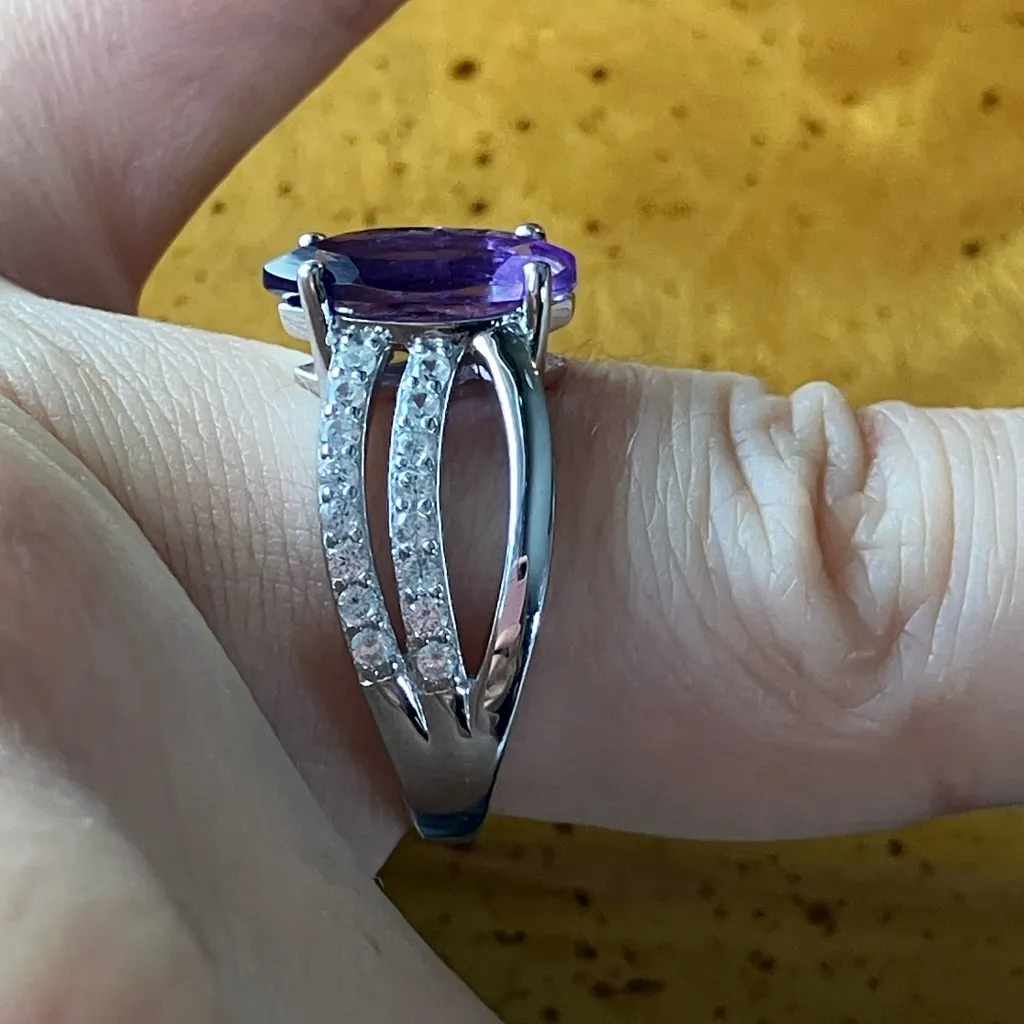 African Amethyst Sterling Silver Ring Size 9 Purple - Image 3