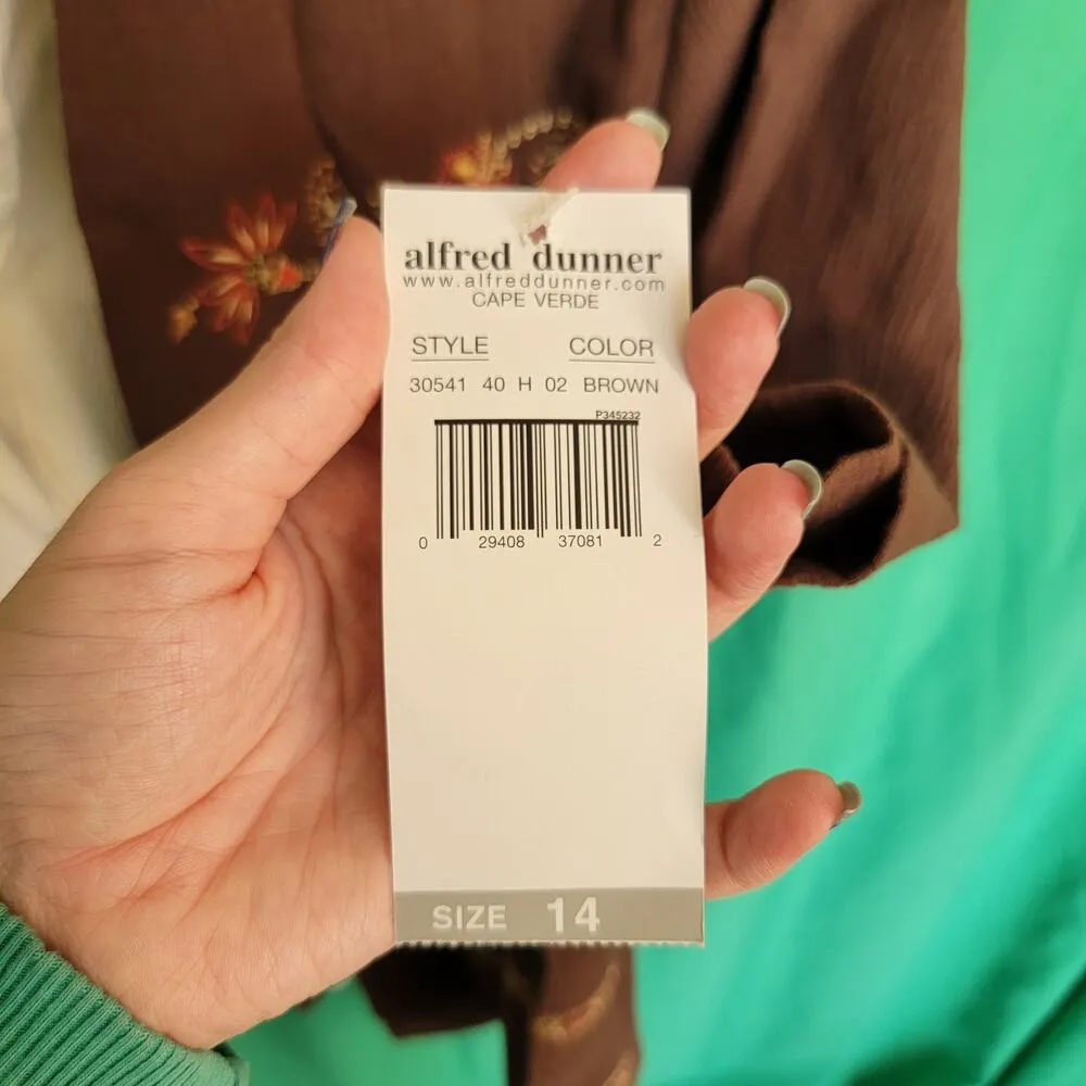 Y2K Vintage Brown White Floral Embroidered Retro Twofer Deadstock Blouse Size 14 - Image 6