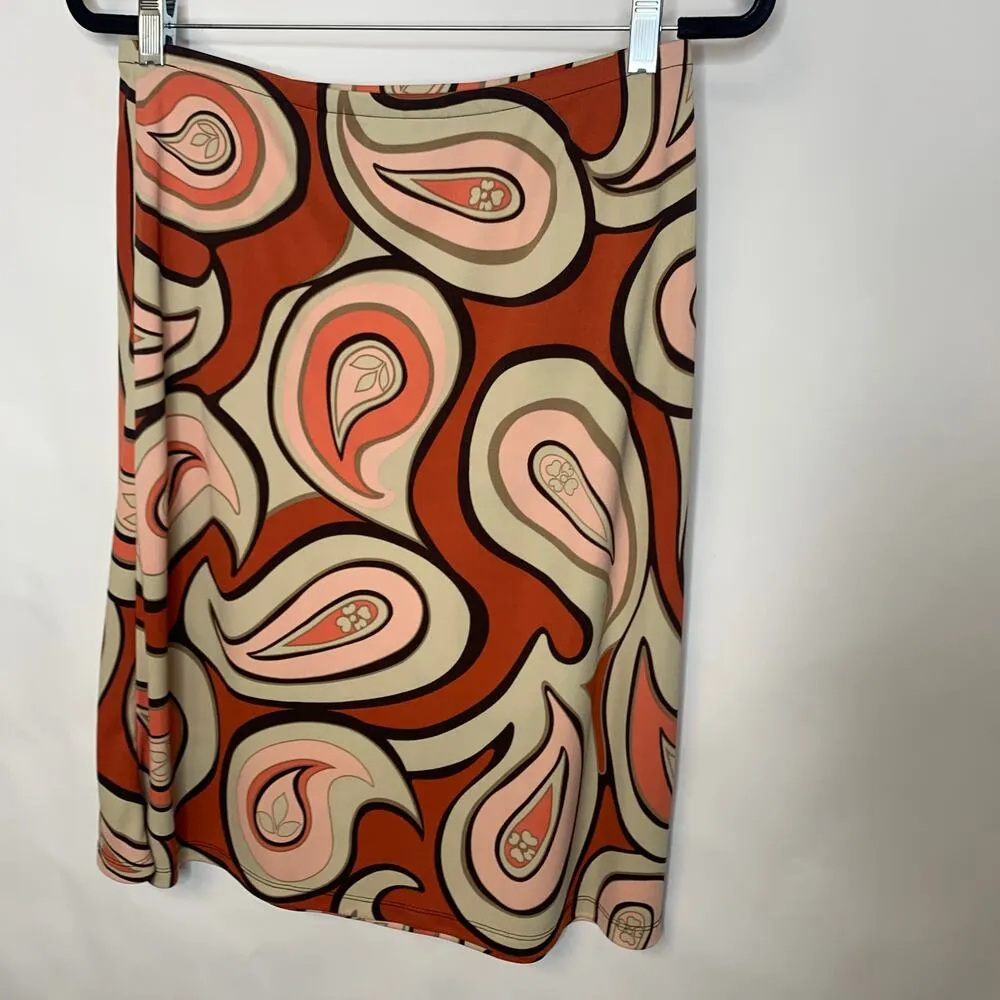 Mod Print Skirt Rust Tan Black Paisley Sz Medium Brown - Image 4