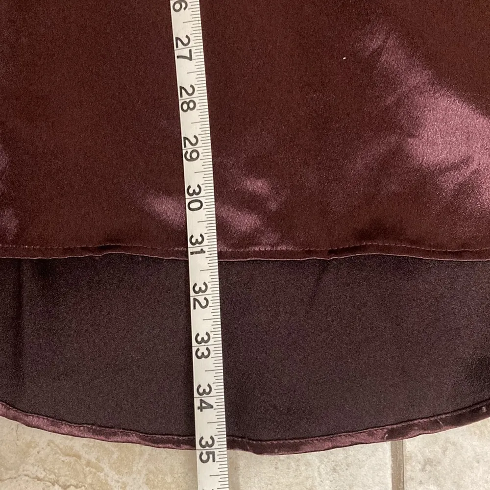 Burgundy Satin High Low Midi Skirt - Image 10