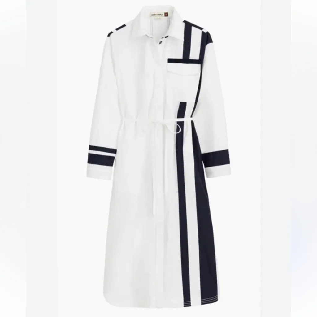 Zara SRPLS black white midi contrast stripe shirt dress size small - Image 2