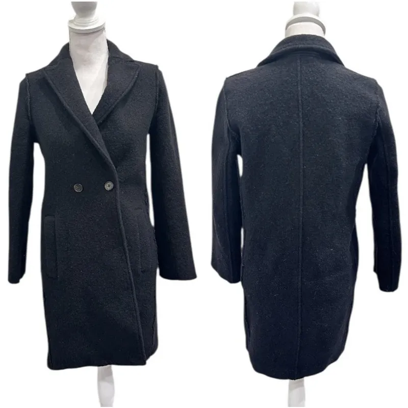 J. Crew Black Daphne Italian Boiled Wool Top Coat Sz 2 Old Money Preppy Heritage - Image 2