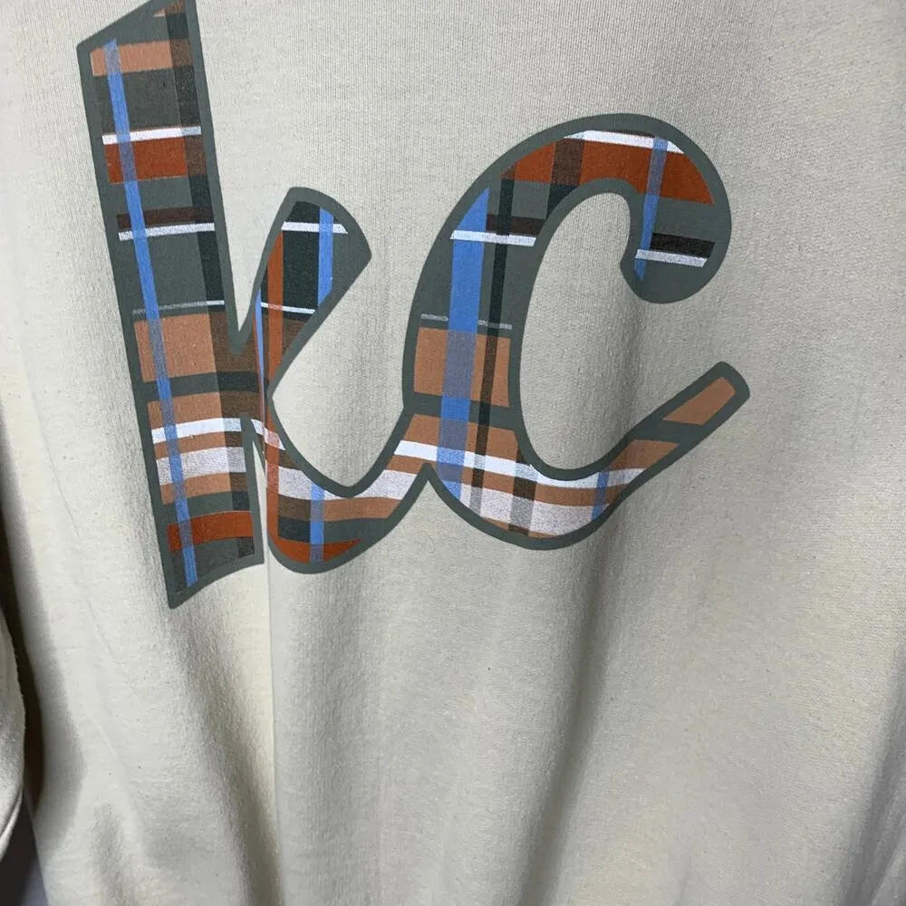 KC Kansas City Sweatshirt Beige Plaid Earth Tones Sz Large Tan - Image 8