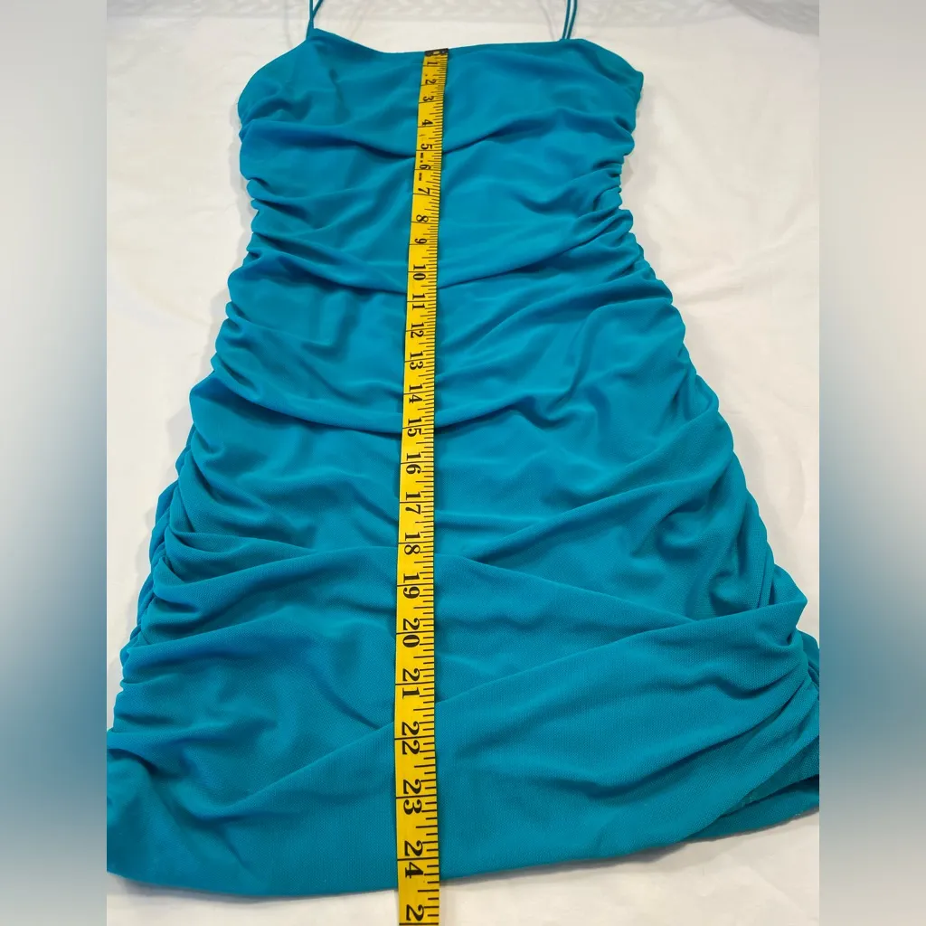 Princess Polly Turquoise Green Mini dress, spaghetti straps, Ruched sides, SZ‎ 6 - Image 6