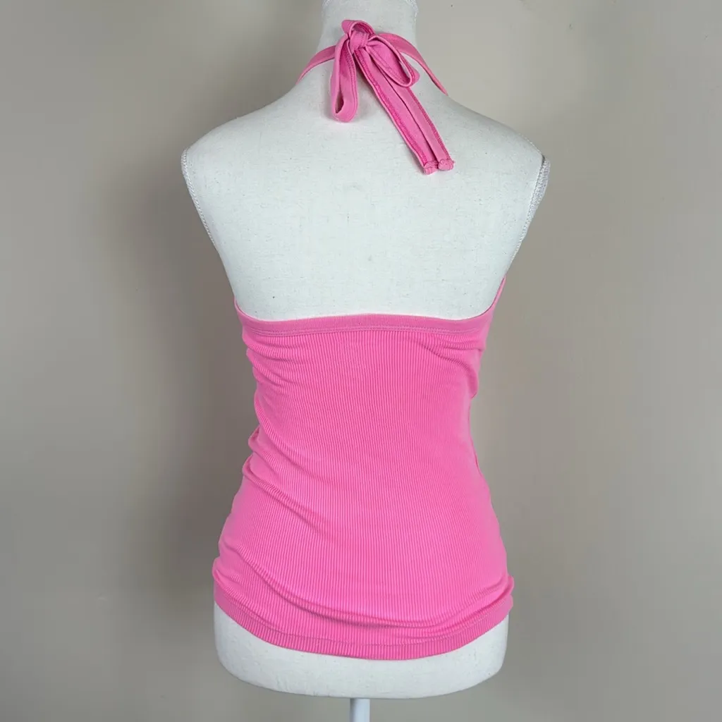 Aerie Halter Ribbed Vibrant Pink‎ Top Size Small - Image 2
