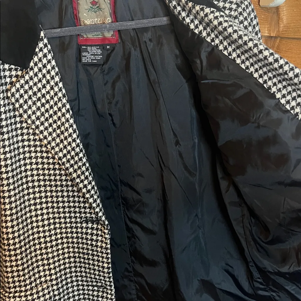 Vintage Houndstooth Leather Wool Blazer Jacket M-XL Seen on Princess Diana Check - Image 6