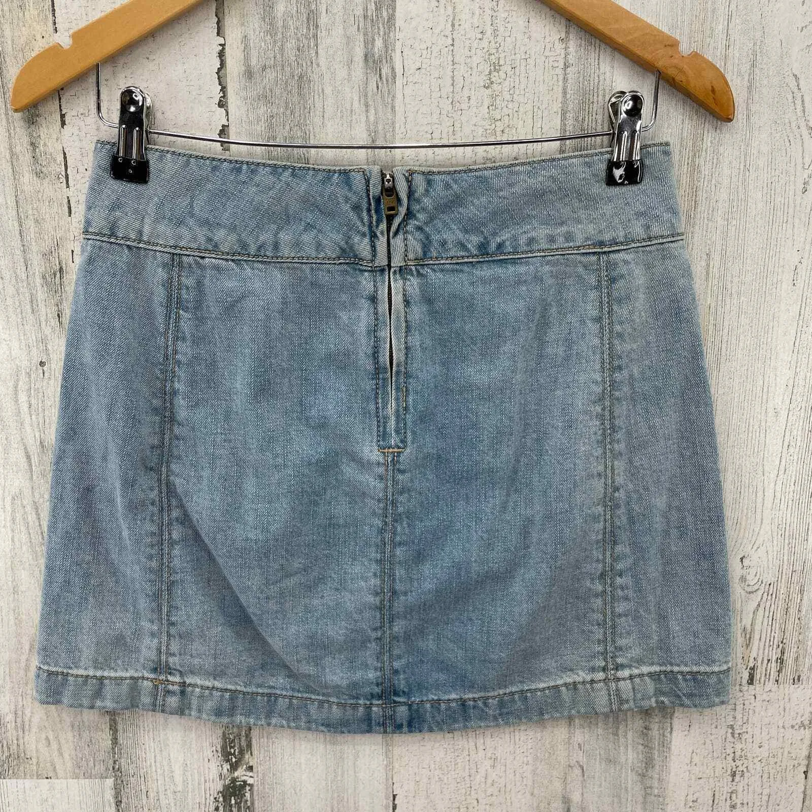 Free People Mini Micro Skirt Womens 2 Blue Jean 100% Cotton Zip Back - Image 3
