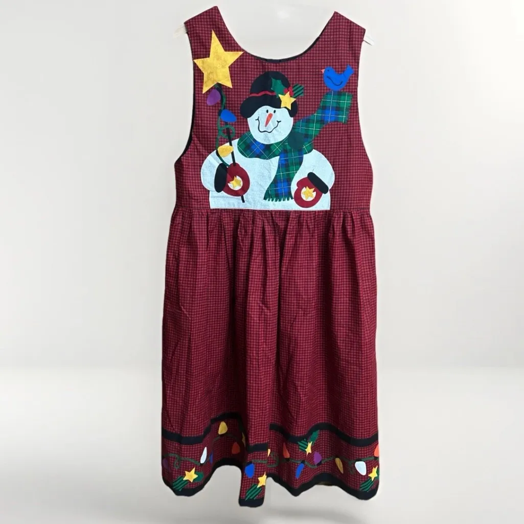 Vintage Handmade Womens Jumper Dress Christmas Snowman JOY Lights Reversible M/L Red Size M - Image 3