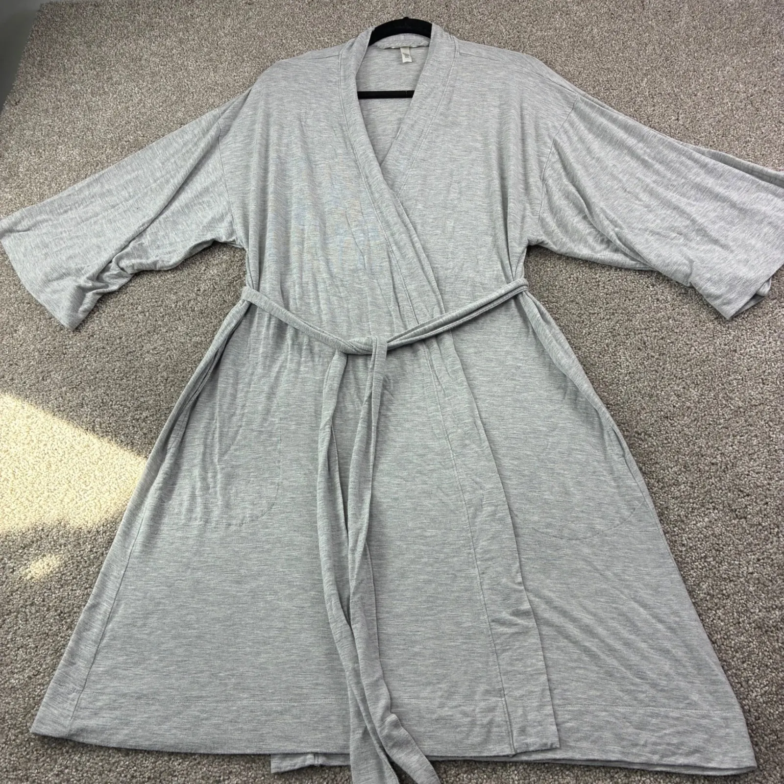 Soma‎ Womens Small Gray Jersey Knit Kimono Robe Lounge Wear Pockets Cotton Cozy - Image 6