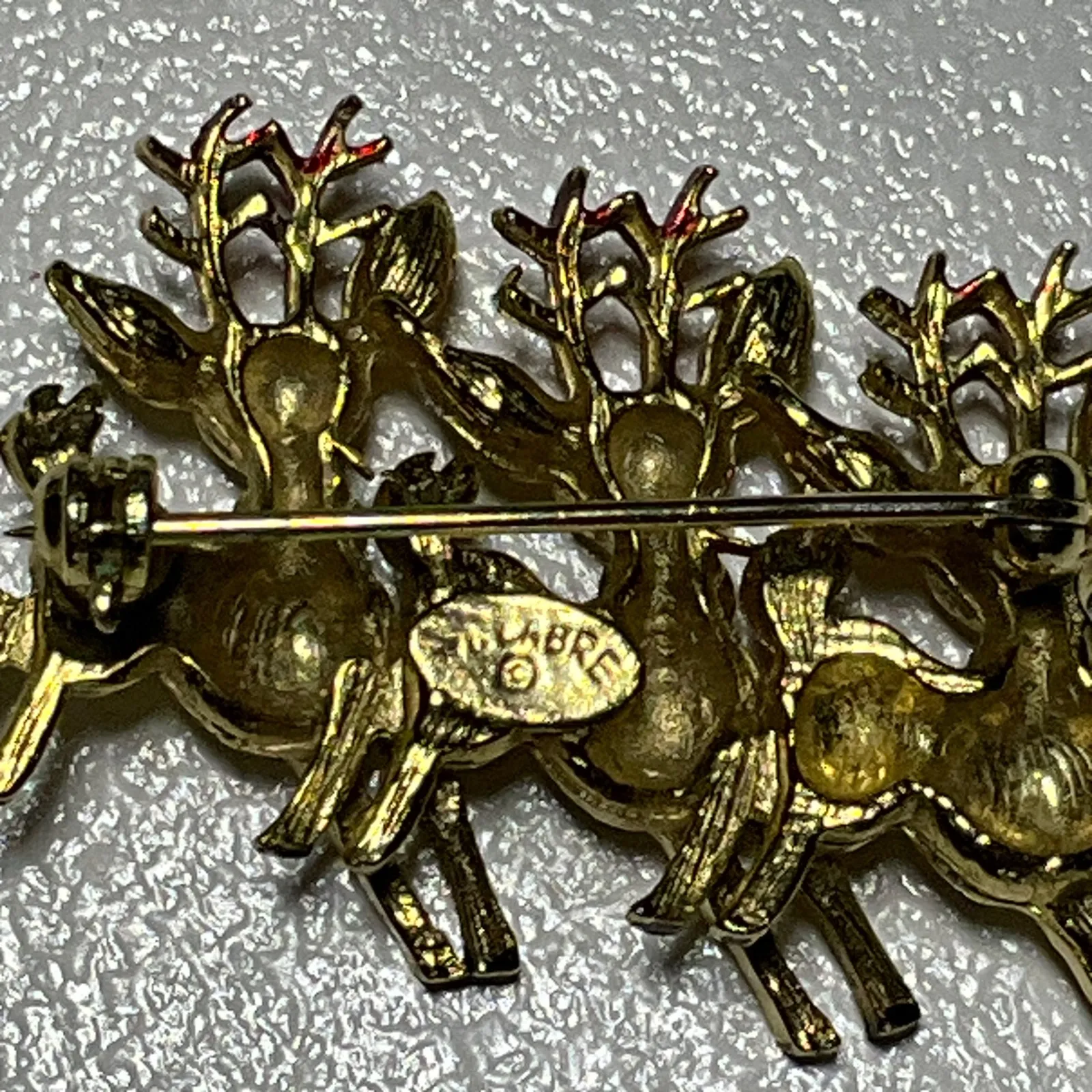 Vintage signed St‎ Labre Christmas Reindeer Brooch Gold Tone Holiday Pin Jewelry - Image 4