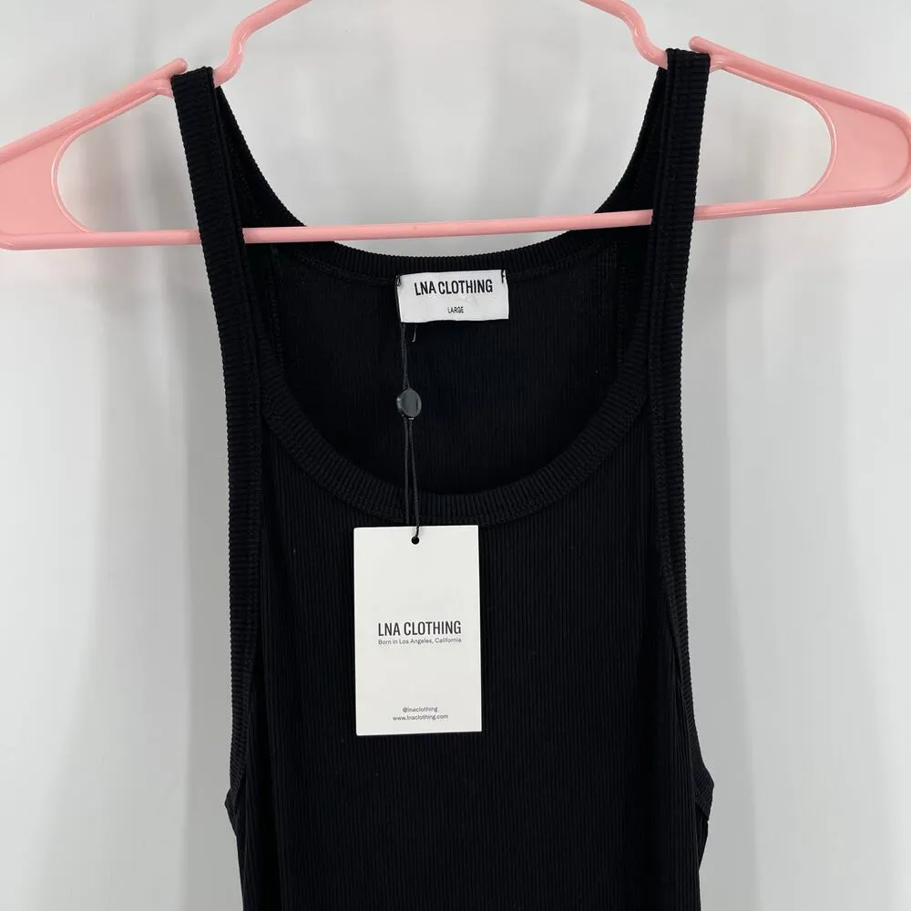LNA CLOTHING Dress SZ Large Rilynn Rib Racer Black Midi NWT Stretch Cutout Back - Image 6