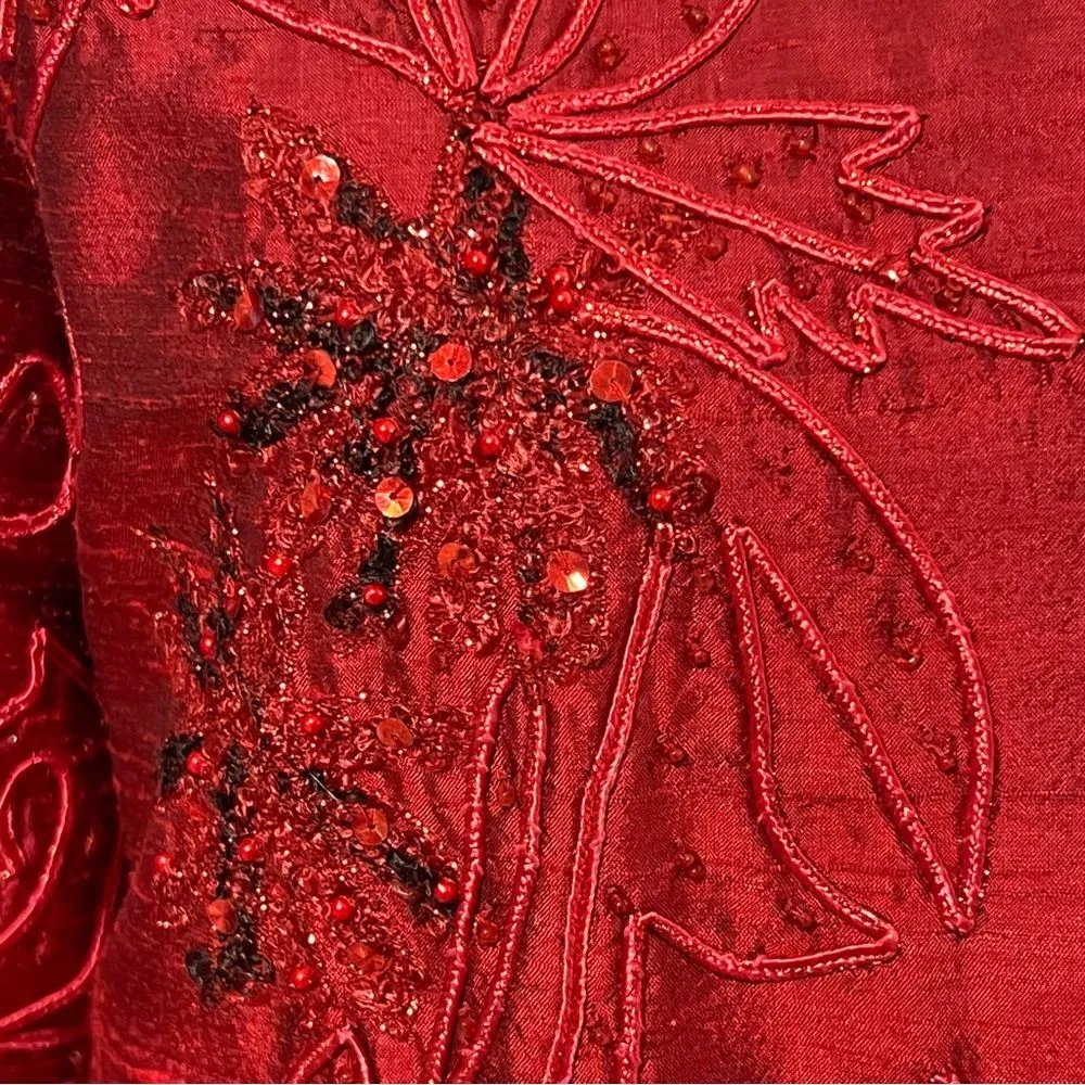 Vintage Anage Silk Kimono Jacket Sz S Christmas Beaded Embroidered Art to Wear Red - Image 9
