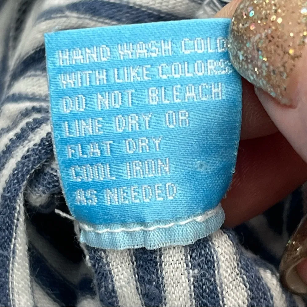 J. McLaughlin Blue White Stripe Brynn Linen Shirt Button Front Collared XS *FLAW - Image 5