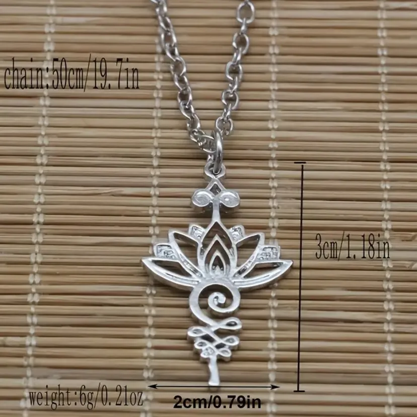 Silver Cutout Lotus Flower Pendant Necklace - Image 2