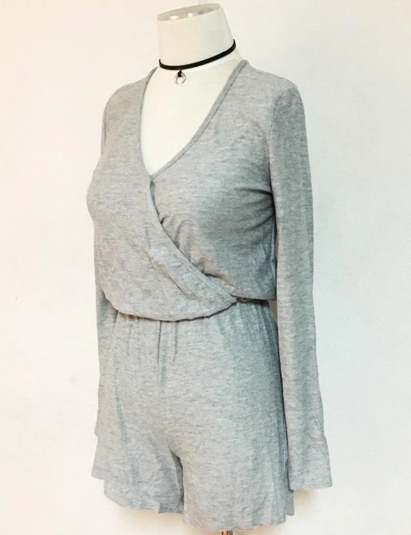 Flared Sleeves Comfy Lounge Boho Romper Gray - Image 2