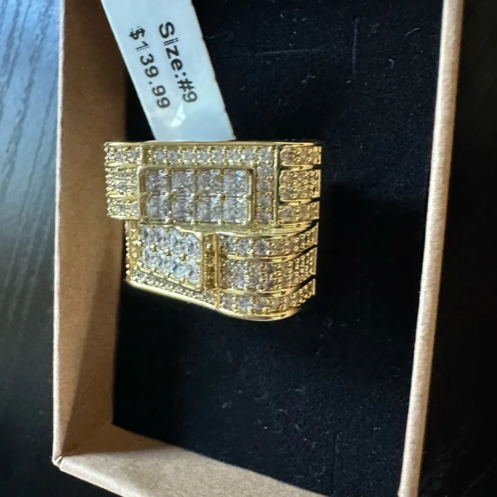 Gold Micro Pave Erass CZ Ring size 9 new in box - Image 3