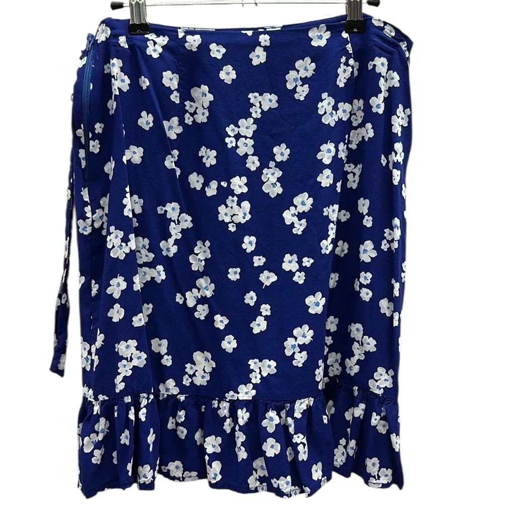 Mixit Rayon Wrap Zip and Tie Side Ruffled Hem Blue Floral Skirt Womens 4 - Image 10