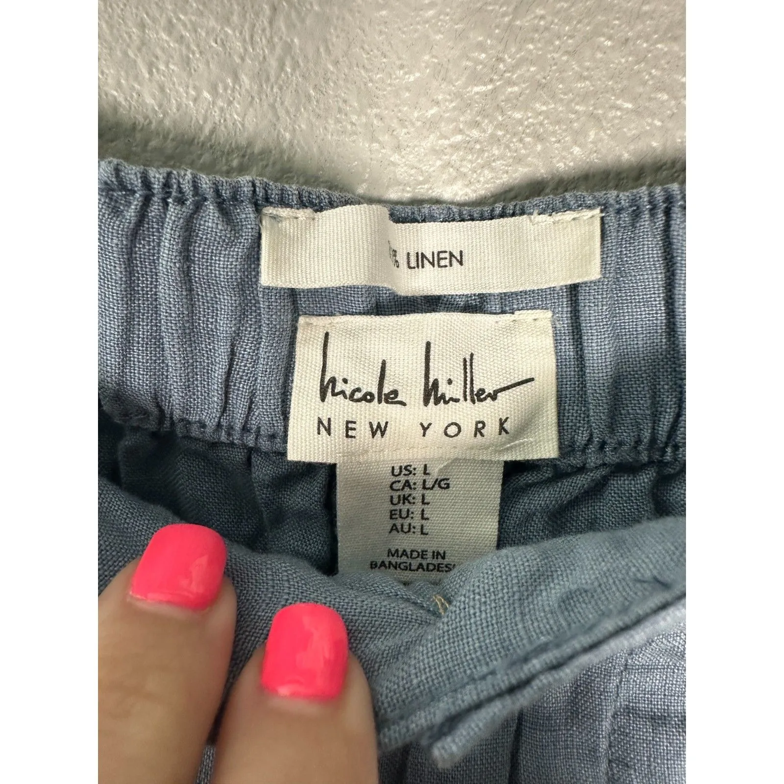 Nicole Miller 100% Linen Chambray Denim Flowy Wide Leg Pants Large NEW with Tags - Image 2