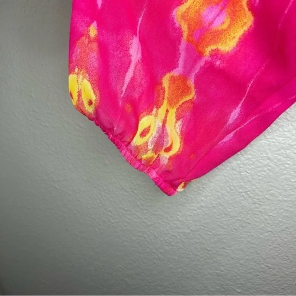 Ariat pink tie dye scoop neck sheer tie front blouse women's size medium - Image 4