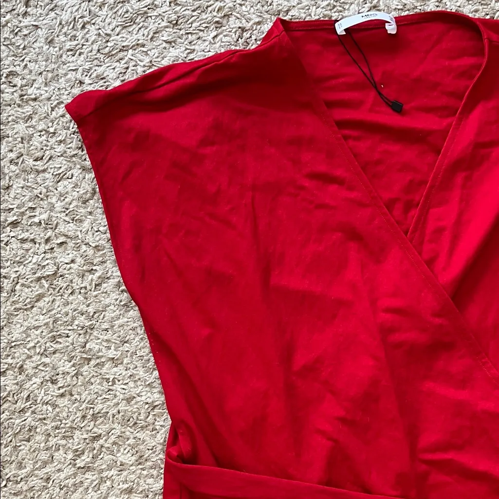 NWOT MNG Casual Vibrant Red Sleeveless Wrap Mini Dress w/ Ruffle Hem - Image 2