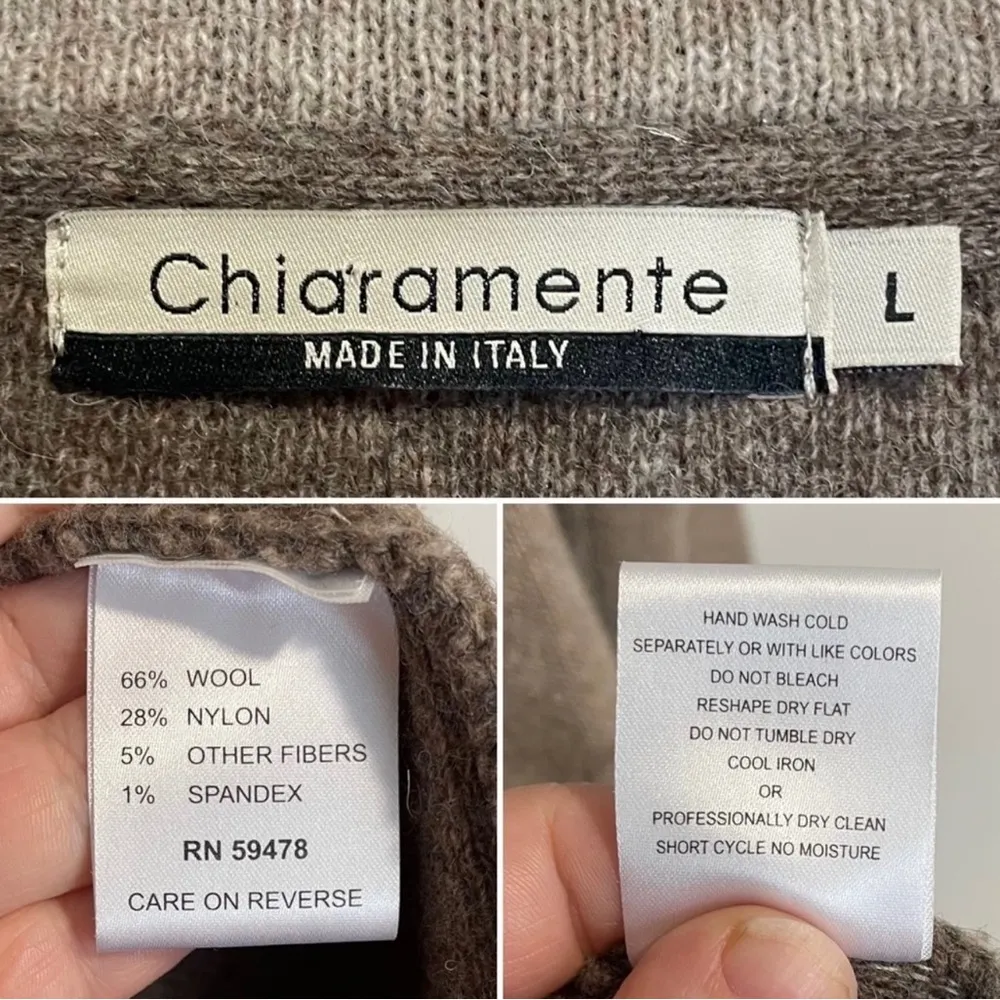 Chiaramemte Women’s Wool Blend Cardigan Sweater Brown Buckle Large Made In Italy - Image 3