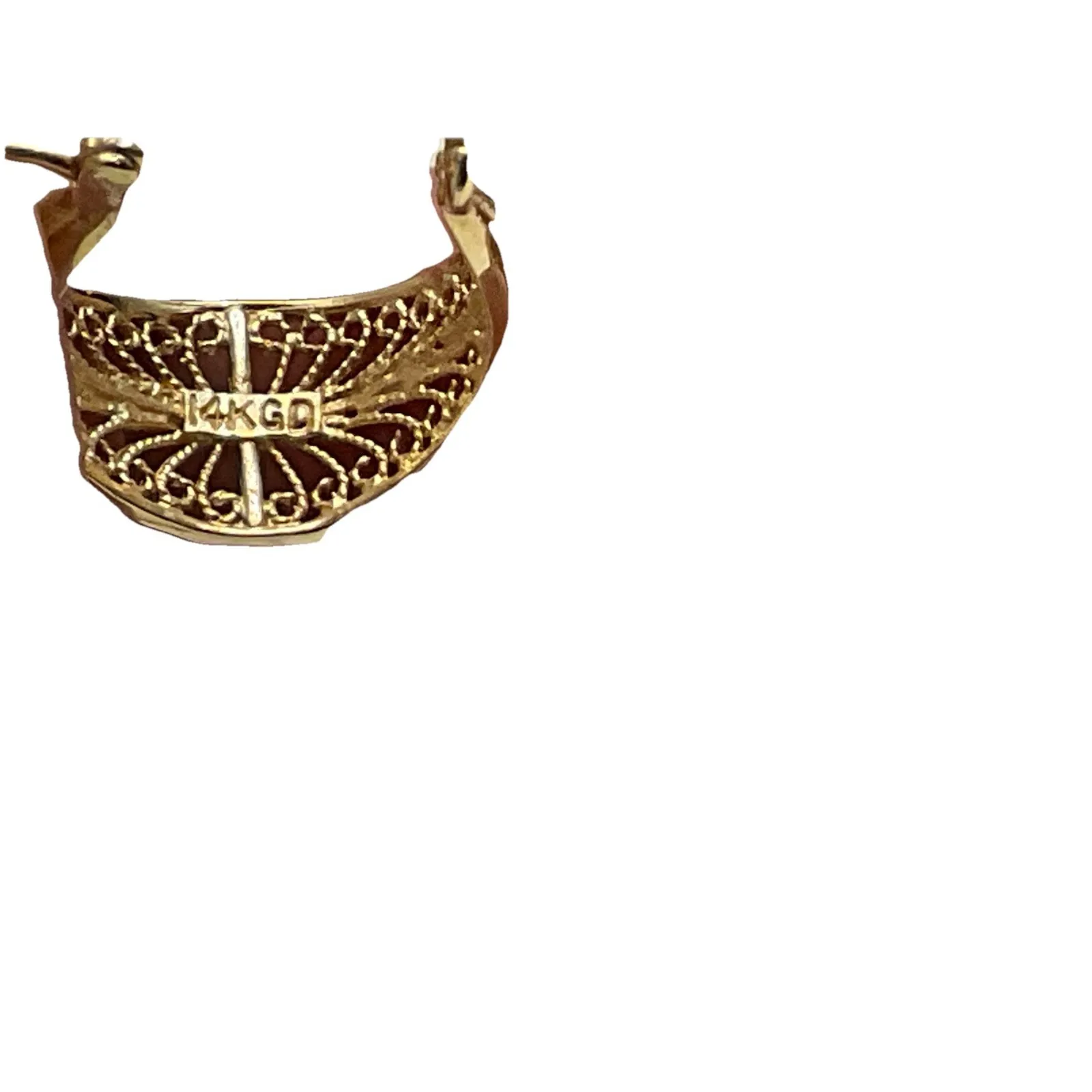 Vintage Solid 14k Yellow Gold Handmade Open Filigree Hoop Earrings - Image 5