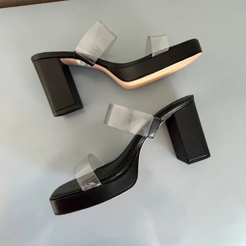 Schutz Ariella Platform Sandals Black Block Heels Vinyl Straps 8 - Image 4
