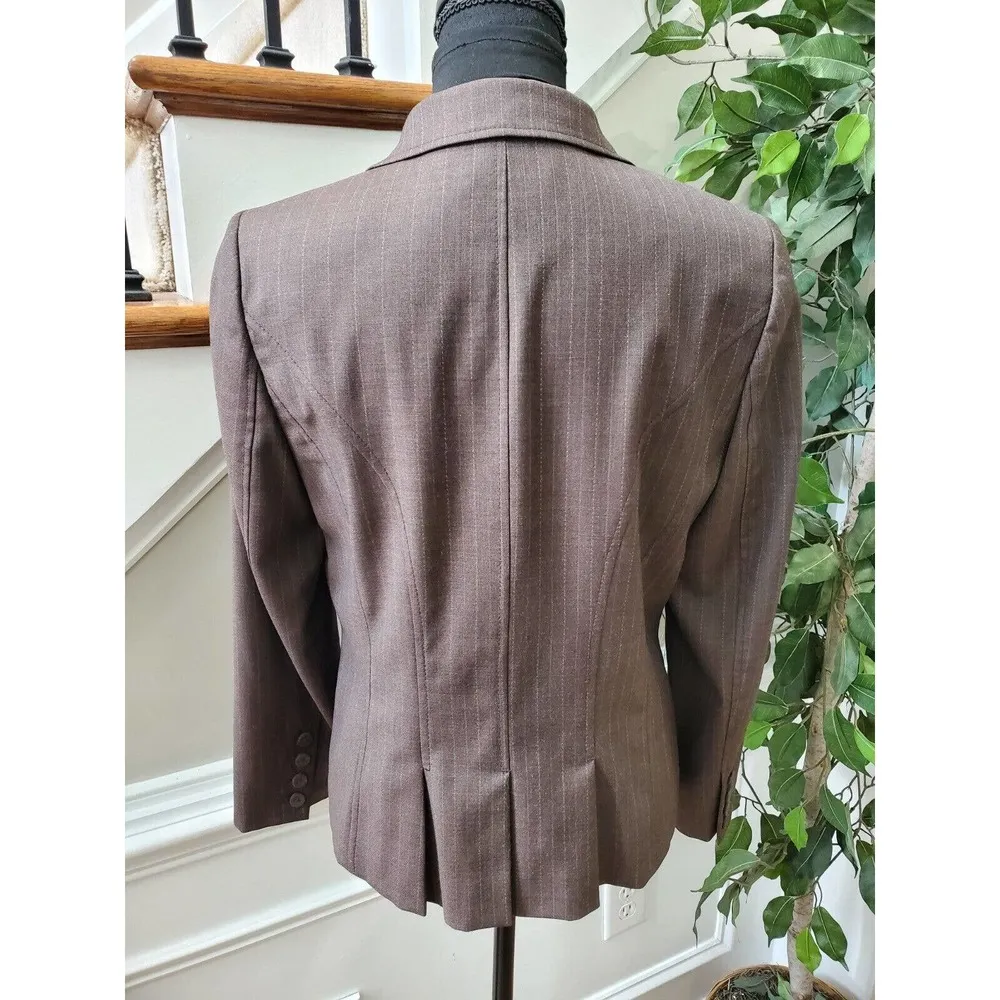 Ann Taylor Women's Brown Wool Long Sleeve Single Breasted Fitted Blazer Size 10P - Image 6
