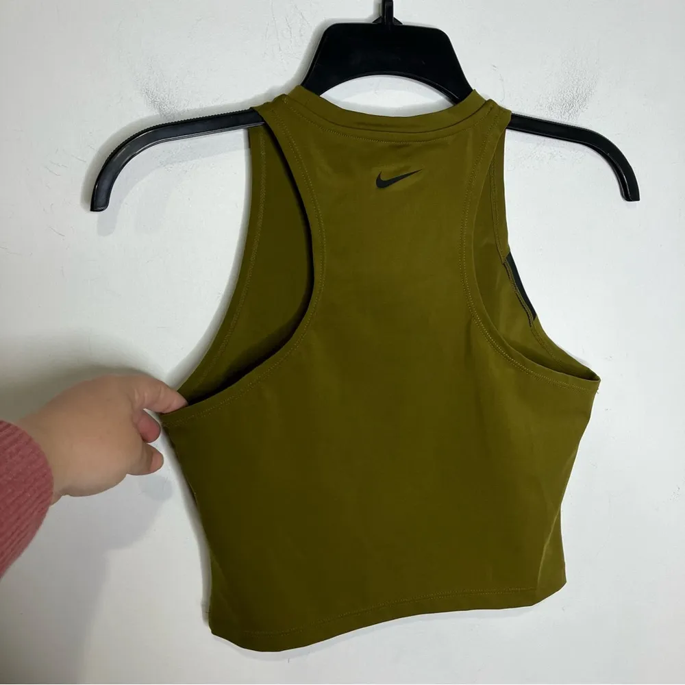 Nike Pro training crop top with logo taping olive green black womens size medium - Image 6