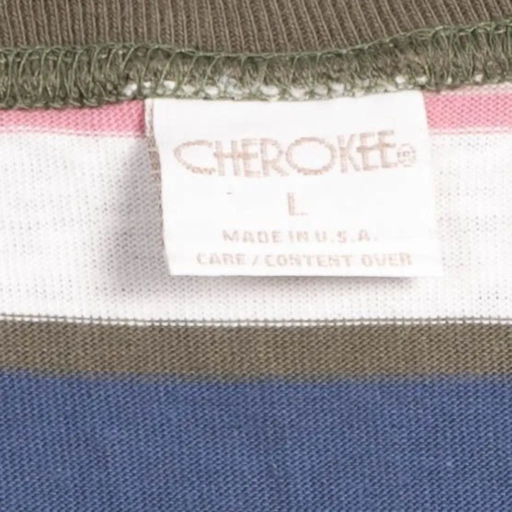 Cherokee Striped Shirt L Womens 90s Y2K Ringer Green Blue Pink Short Sleeve USA - Image 4