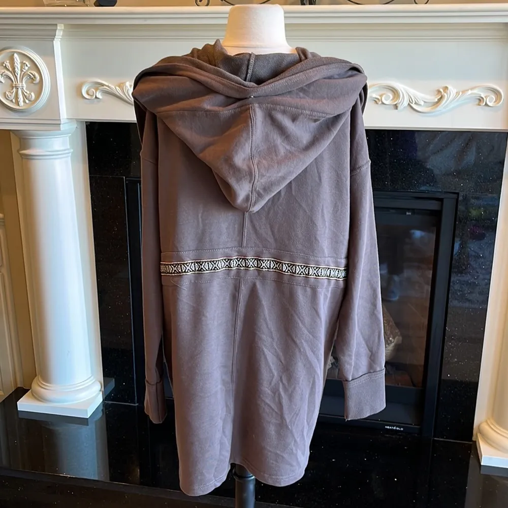 Tribal Boho Brown Cotton Hoodie Jacket Aztec Rad Knit Oversized Comfy Roomy - Image 4