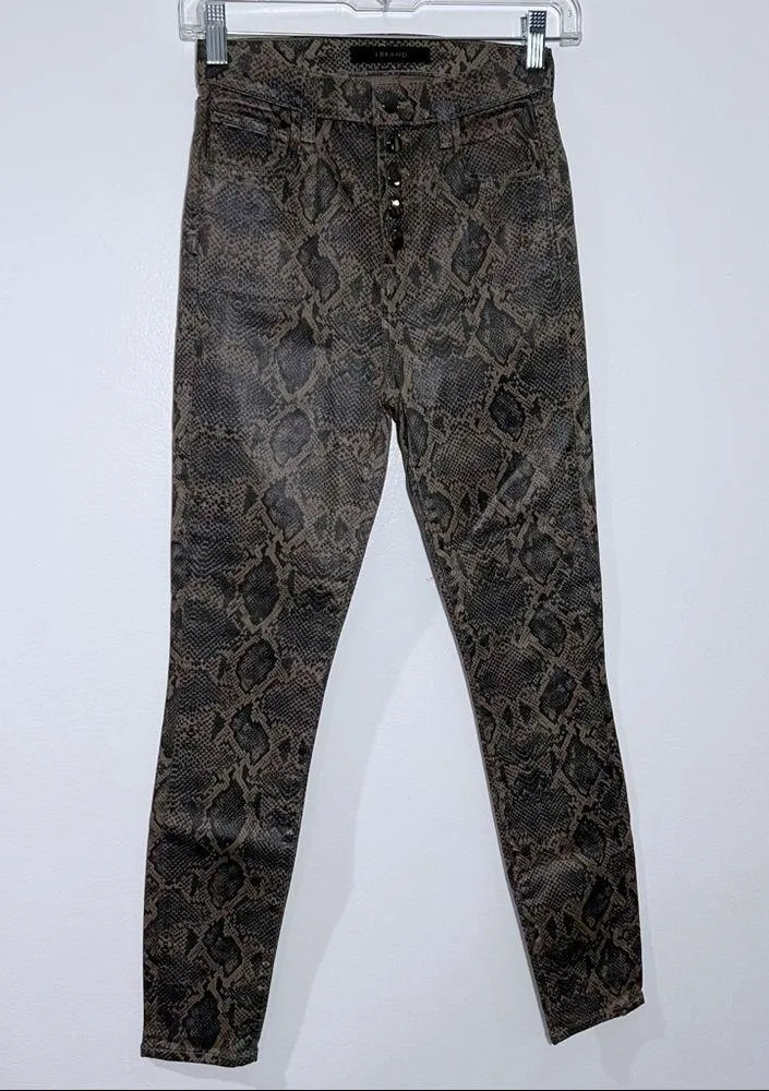 New J Brand Lillie‎ Coated High Rise Skinny Jeans Snake Print Button Fly Size 24 - Image 3