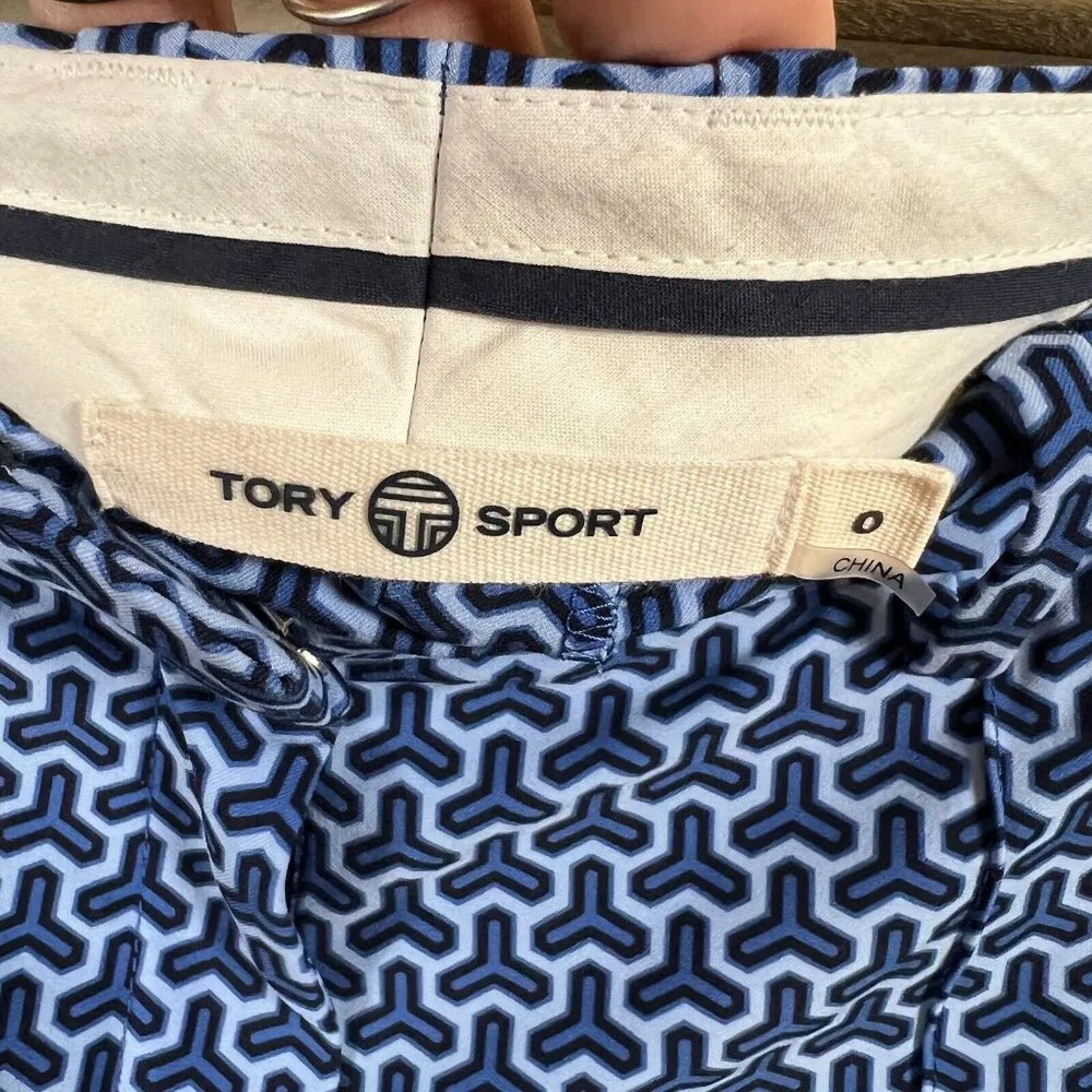 Tory Burch  Sport Ankle Pants Size 0 Blue Geometric Straight Leg Golf Work Office - Image 3