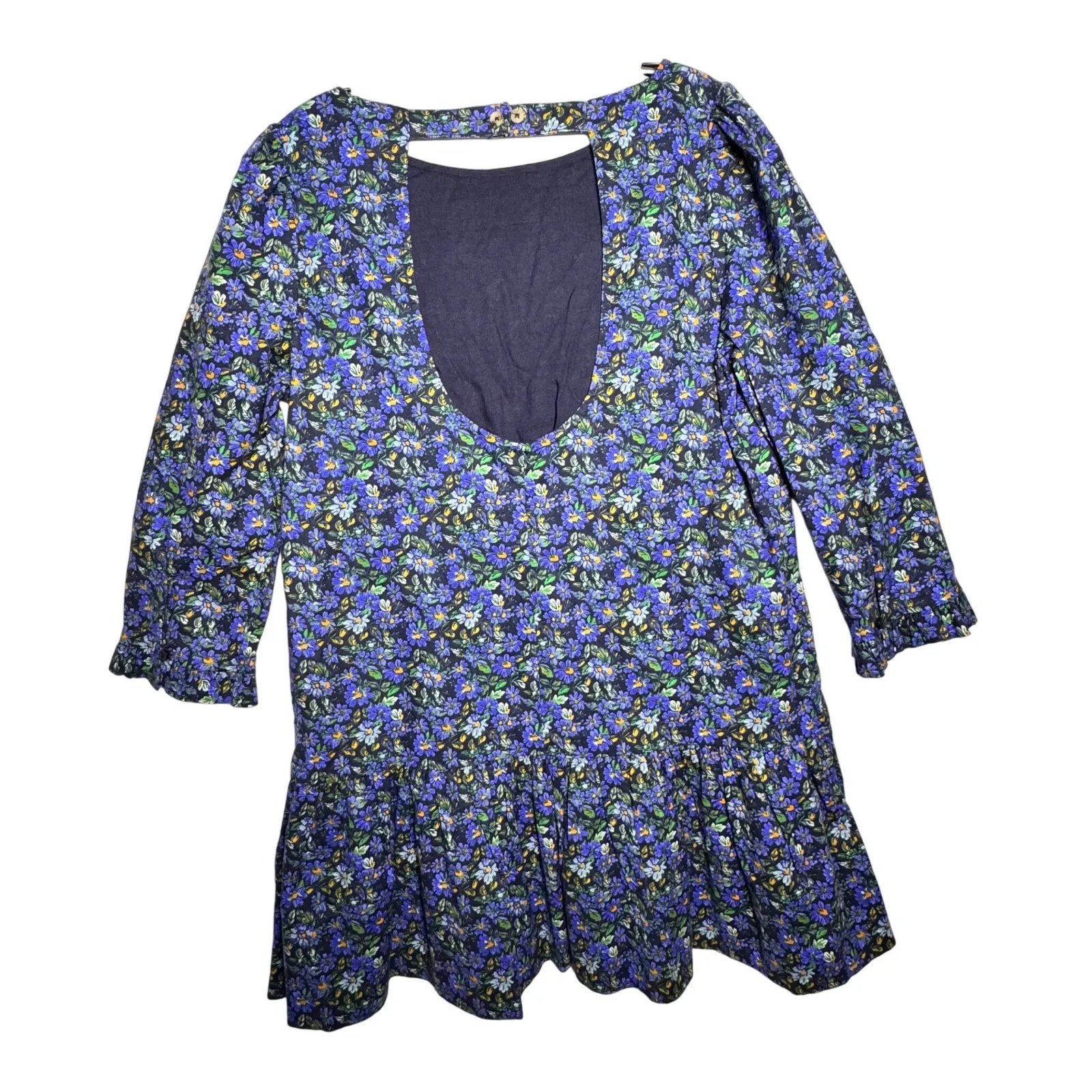 Free People Navy Floral Print Cutout Back Mini Dress M - Image 4