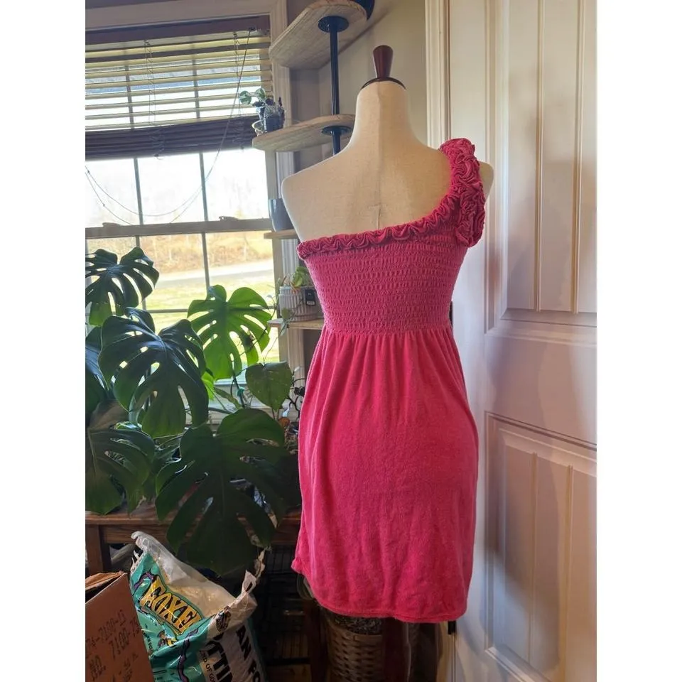 Juicy Couture Pink Smocked One Shoulder Terry Cloth Beach Cover Up Dress M - Image 2