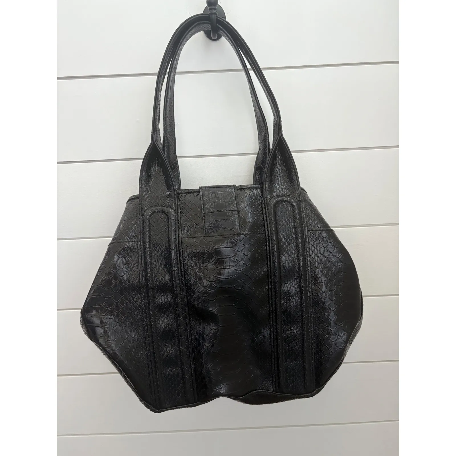 Vintage‎ Worthington Black Snakeskin Embossed Satchel Bag Designer Purse NEW - Image 2