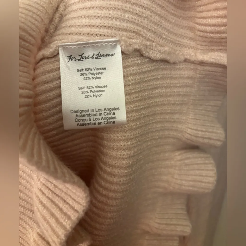 For Love & Lemons Knitz Cropped Ruffle Bell Sleeve Sweater in Beige, Size M - Image 5