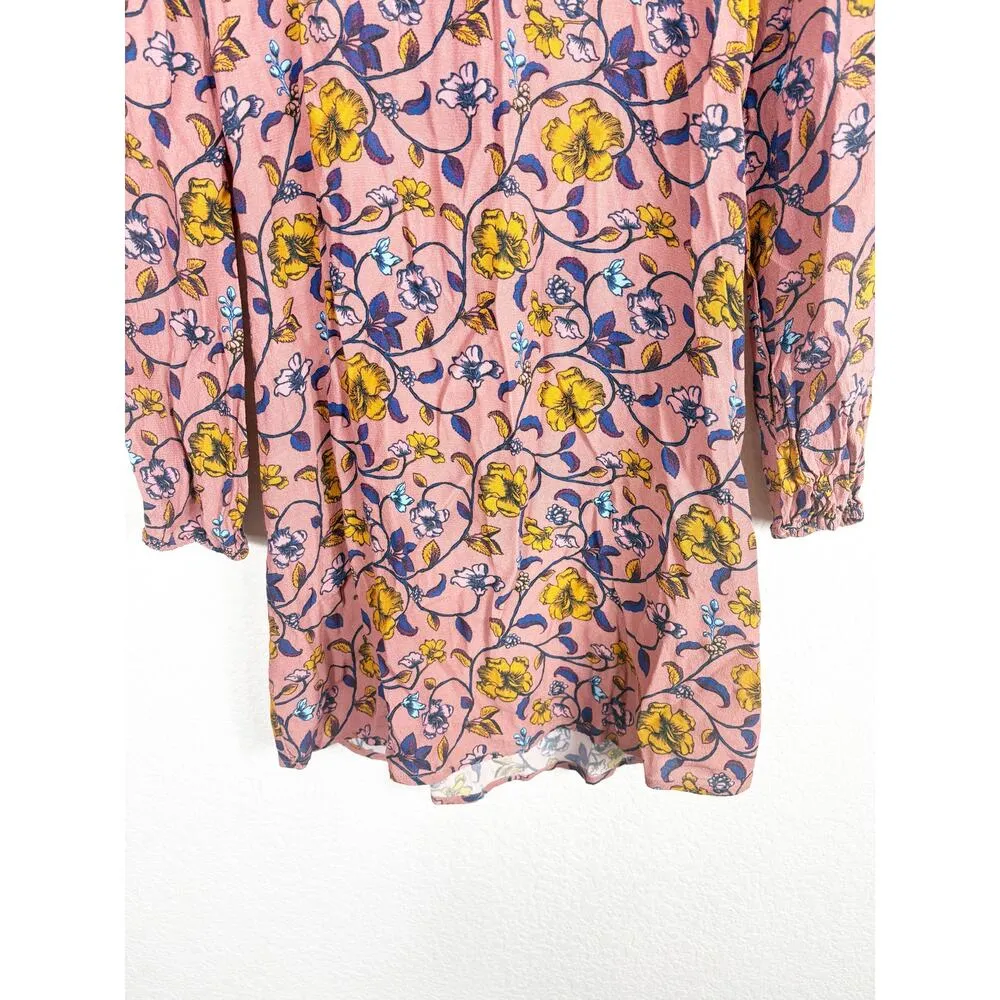 For Love And Lemons Pink Floral Mini Dress Size XS Open Back Long Sleeve Boho - Image 12
