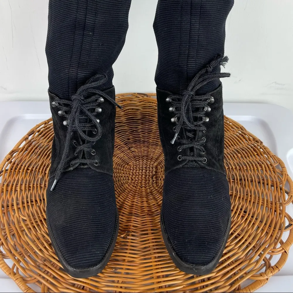 Stuart Weitzman Black Suede Lace Up Ribbed Sock Calf Stretch Moto Boots Sz 7 - Image 7